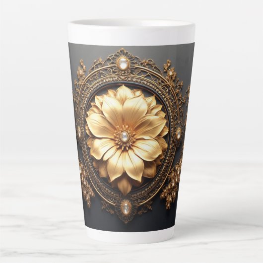 豪華な金の花 カフェラテマグ (正面)