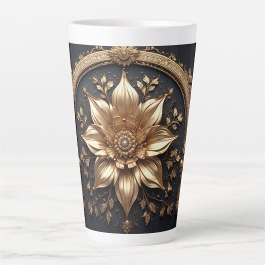豪華な金の花 カフェラテマグ (正面)