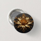 豪華な金の花 缶バッジ (正面&裏面)