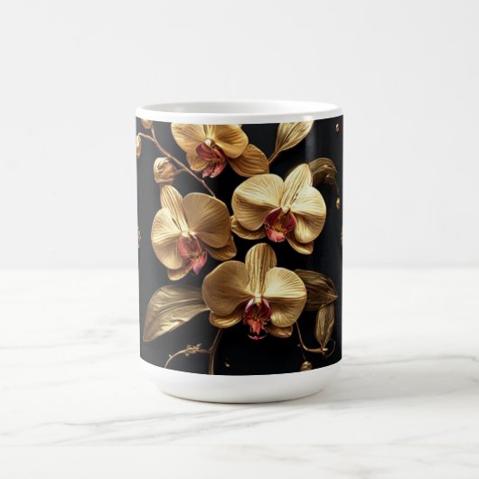 豪華な金の蘭の花の芸術作品 コーヒーマグカップ (中央)