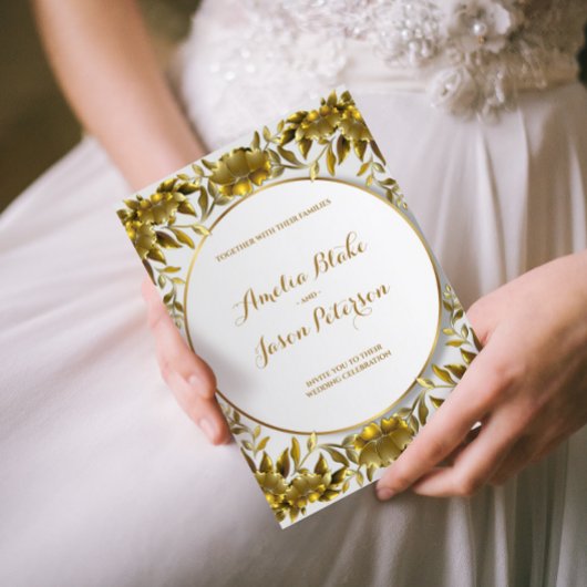 豪華な金ゴールドが刻ま結婚れた葉 招待状