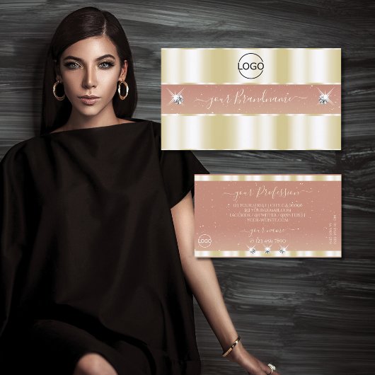 豪華な金ゴールドきらめくコーラルダイヤモンドとロゴ 名刺