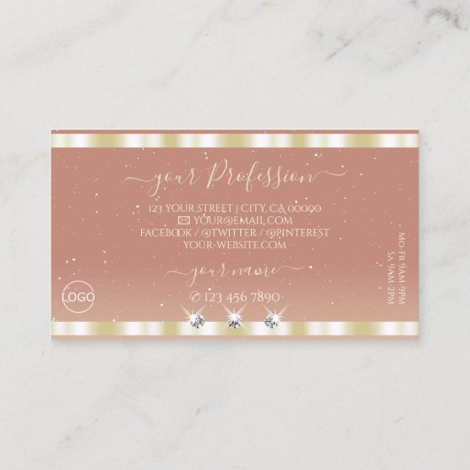豪華な金ゴールドきらめくコーラルダイヤモンドとロゴ 名刺 (裏面)