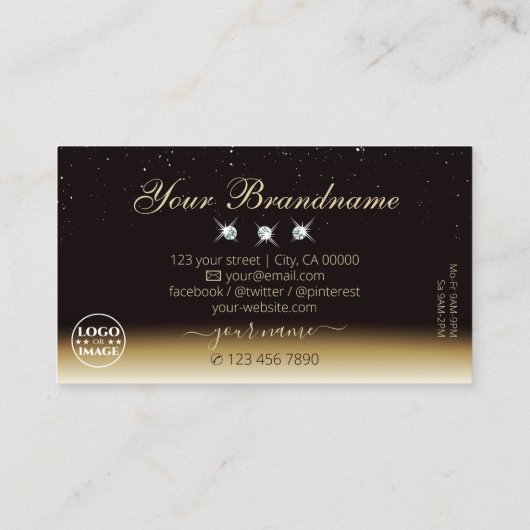 豪華な金ゴールドきらめくブラウンダイヤモンドとロゴ 名刺 (裏面)