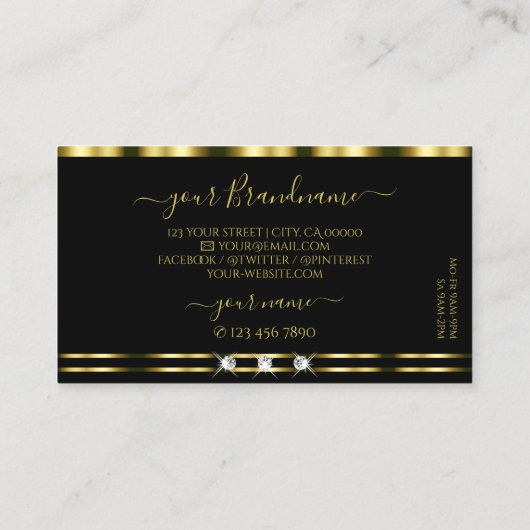 豪華な金ゴールドきらめくブラックダイヤモンドとロゴ 名刺 (裏面)