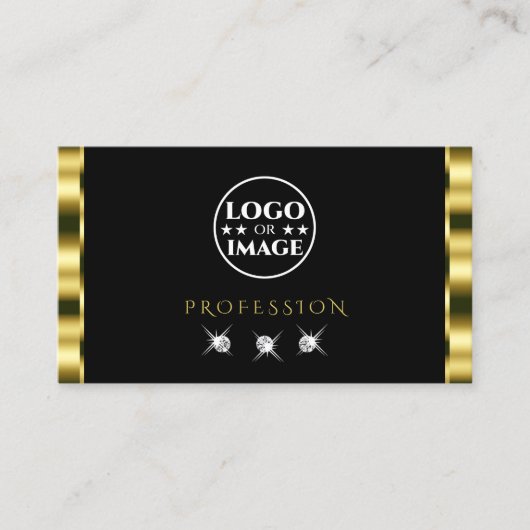 豪華な金ゴールドきらめくブラックダイヤモンドとロゴ 名刺 (正面)