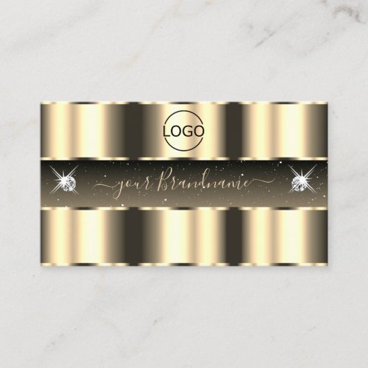 豪華な金ゴールドきらめくブラックダイヤモンドとロゴ 名刺 (正面)