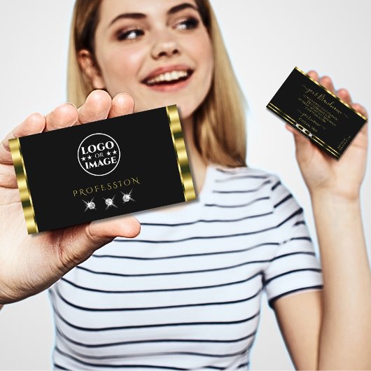 豪華な金ゴールドきらめくブラックダイヤモンドとロゴ 名刺