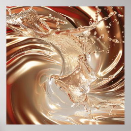 豪華な金ゴールドとクリームの流体アートポスター ポスター