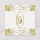 豪華な金ゴールドとクリーム華美オーナメントイニシャル スクエア名刺 (正面)