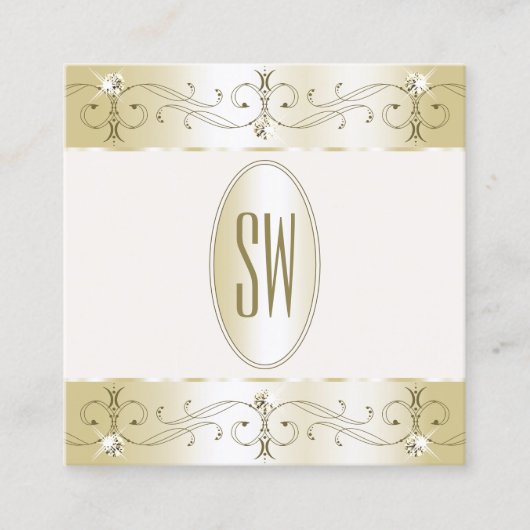 豪華な金ゴールドとクリーム華美オーナメントイニシャル スクエア名刺 (正面)