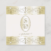 豪華な金ゴールドとクリーム華美オーナメントモノグラム スクエア名刺 (正面)
