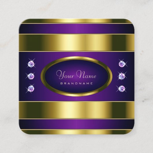 豪華な金ゴールドとダイヤモンド付き紫フェイク色 スクエア名刺 (正面)