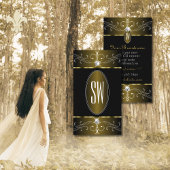 豪華な金ゴールドとブラック華美オーナメントイニシャル 名刺