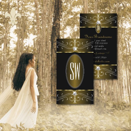 豪華な金ゴールドとブラック華美オーナメントイニシャル 名刺