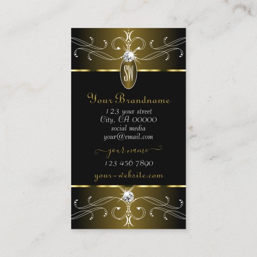 豪華な金ゴールドとブラック華美オーナメントイニシャル 名刺 (裏面)