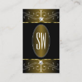 豪華な金ゴールドとブラック華美オーナメントイニシャル 名刺 (正面)