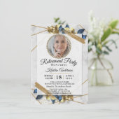 豪華な金ゴールドとブルーリボンの退職パーティー 招待状 (スタンド正面)