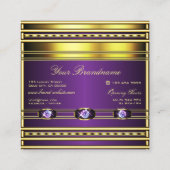 豪華な金ゴールドと紫、ラインストフェイクーンズスクエア スクエア名刺 (裏面)
