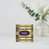 豪華な金ゴールドと紫、ラインストフェイクーンズスクエア スクエア名刺 (スタンド正面)