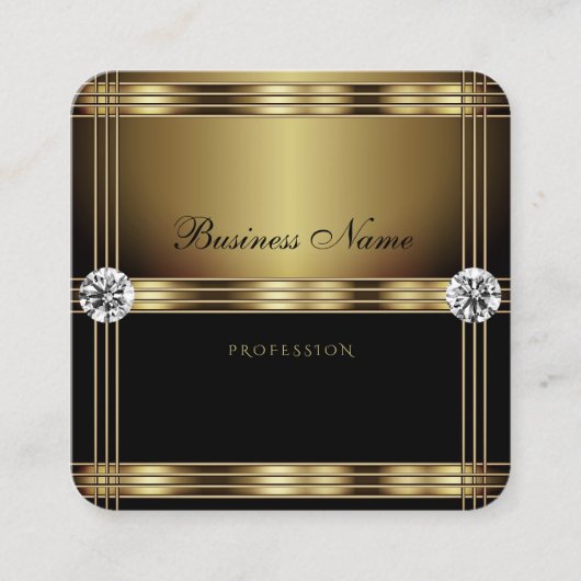 豪華な金ゴールドと輝くダイヤモンドで黒 スクエア名刺 (正面)