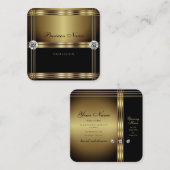 豪華な金ゴールドと輝くダイヤモンドで黒 スクエア名刺 (正面/裏面)