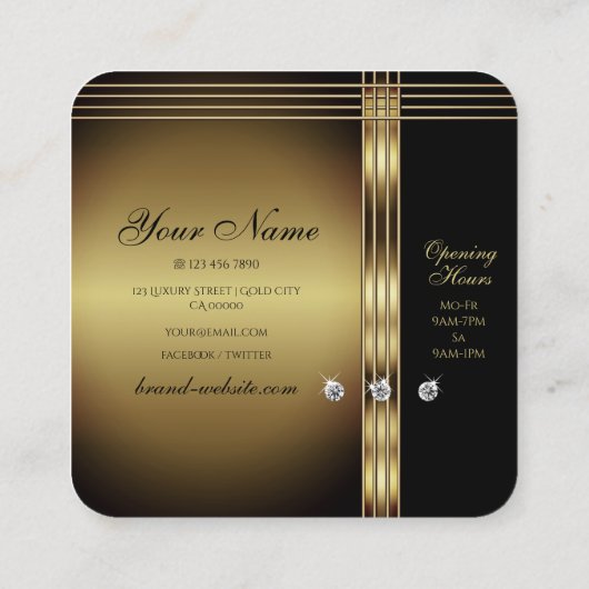 豪華な金ゴールドと輝くダイヤモンドで黒 スクエア名刺 (裏面)
