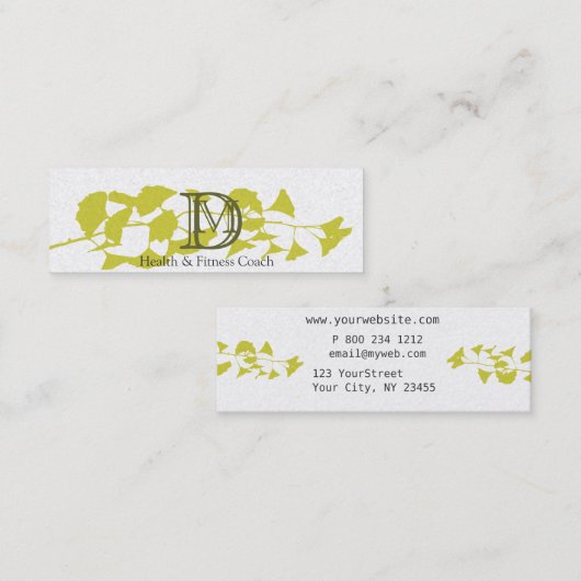 豪華な金ゴールドのイチョウの葉のモノグラムの白で印刷される スキニー名刺 (正面/裏面)