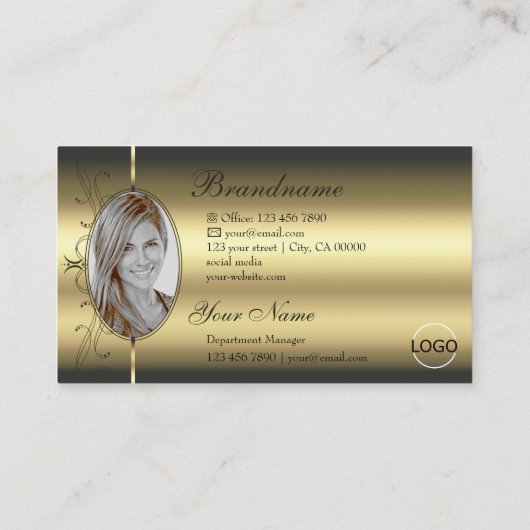 豪華な金ゴールドのロゴとフォート付き角切り宝石 名刺 (裏面)