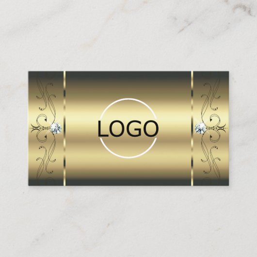 豪華な金ゴールドのロゴとフォート付き角切り宝石 名刺 (正面)