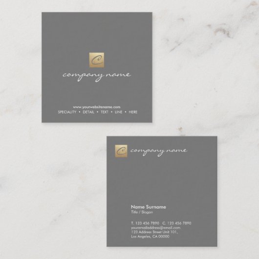 豪華な金ゴールドのロゴの書道のスタイルの最小主義の灰色 スクエア名刺 (正面/裏面)