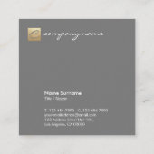 豪華な金ゴールドのロゴの書道のスタイルの最小主義の灰色 スクエア名刺 (裏面)
