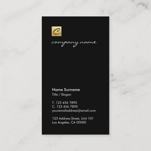 豪華な金ゴールドの書道の最小主義の黒い垂直 名刺 (裏面)