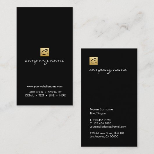 豪華な金ゴールドの書道の最小主義の黒い垂直 名刺 (正面/裏面)