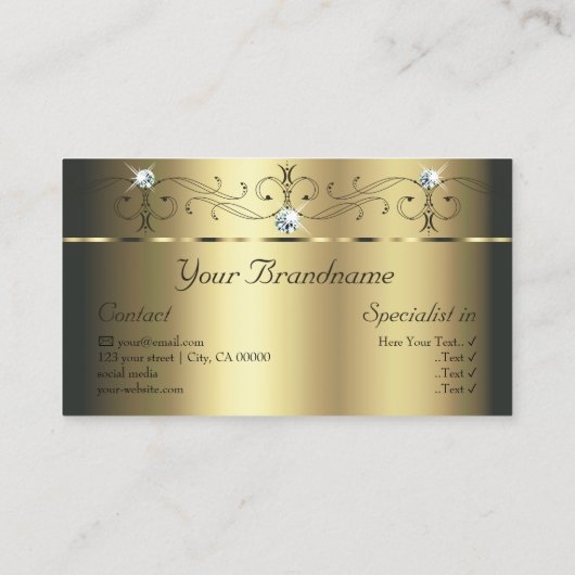 豪華な金ゴールドの角切った宝石にフォートグラマラスを追加 名刺 (裏面)