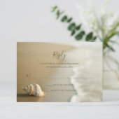 豪華な金ゴールドの貝殻のビーチ結婚式RSVPカード 出欠カード (スタンド正面)