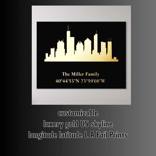豪華な金ゴールドアメリカのスカイライン経度L A 箔ポスター