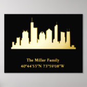 豪華な金ゴールドアメリカのスカイライン経度L A 箔ポスター (正面)