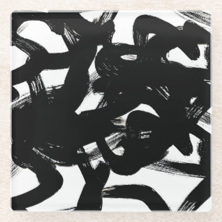 豪華な金ゴールドアート：抽象芸術ブラックストローク。 ガラスコースター