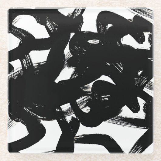 豪華な金ゴールドアート：抽象芸術ブラックストローク。 ガラスコースター (正面)