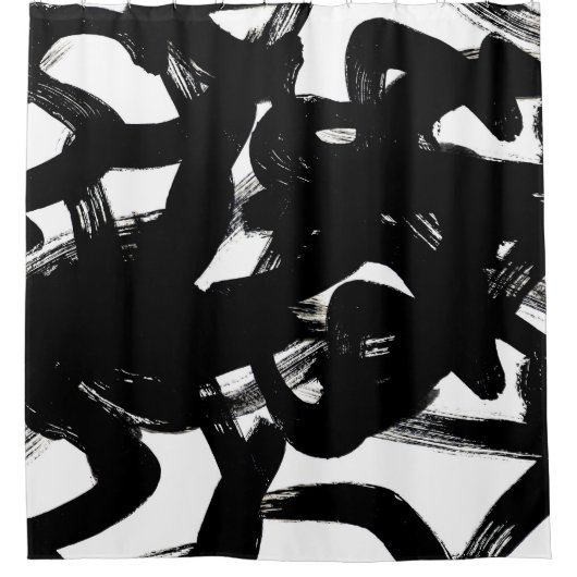 豪華な金ゴールドアート:抽象芸術ブラックストローク。 シャワーカーテン (正面)