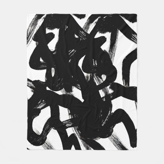 豪華な金ゴールドアート：抽象芸術ブラックストローク。 フリースブランケット (正面)