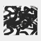 豪華な金ゴールドアート：抽象芸術ブラックストローク。 フリースブランケット (正面(横))