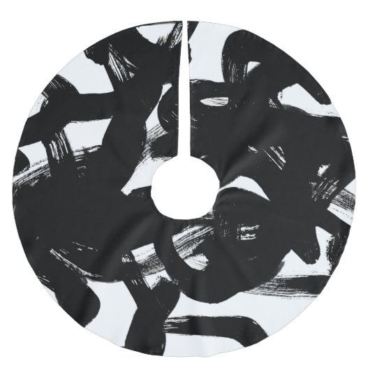 豪華な金ゴールドアート：抽象芸術ブラックストローク。 ブラッシュドポリエステルツリースカート (正面)