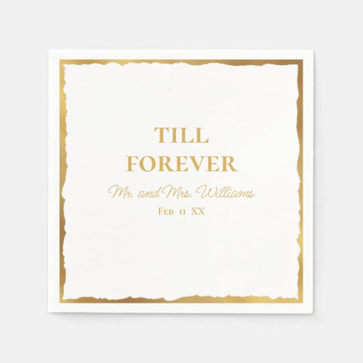 豪華な金ゴールドエッジ永遠のミセス結婚ズまで スタンダードカクテルナプキン (正面)