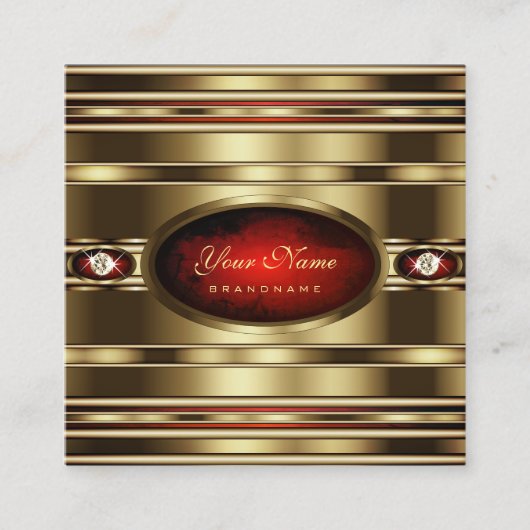 豪華な金ゴールドエフェクトレッドマーブルラインフェイクストーン スクエア名刺 (正面)