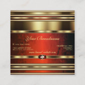 豪華な金ゴールドエフェクトレッドマーブルラインフェイクストーン スクエア名刺 (裏面)