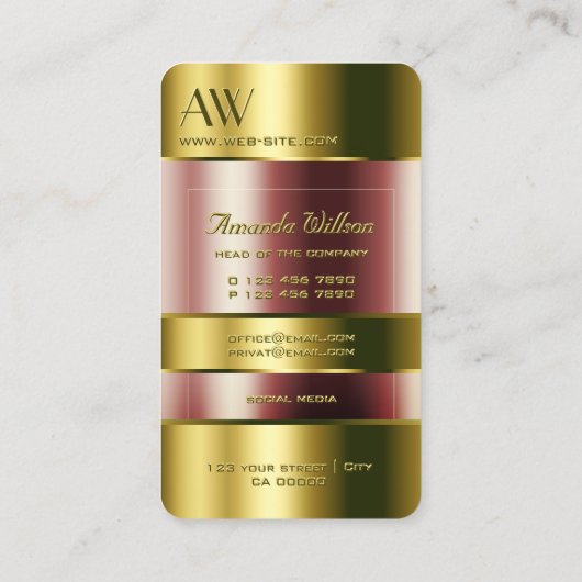 豪華な金ゴールドガラスが赤い流体を見ることができる3Dイニシャル 名刺 (裏面)