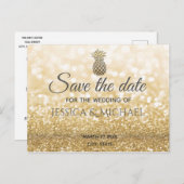 豪華な金ゴールドキラキラ金ゴールドパイナップル日付を保存 案内ポストカード (正面/裏面)