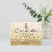 豪華な金ゴールドキラキラ金ゴールドパイナップル日付を保存 案内ポストカード (スタンド正面)